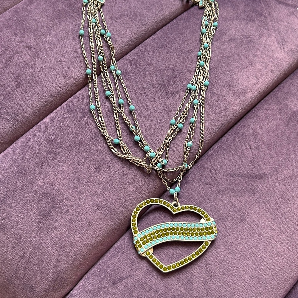 Tommassmi Gold and Turquoise Multi-Strand Heart Necklace